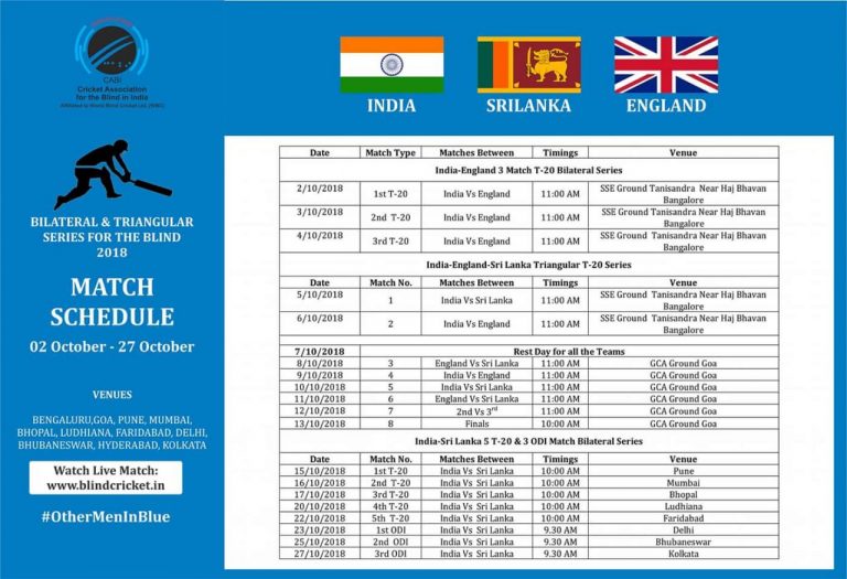 दृष्टीहीन खेळाडूंच्या भारत विरूध्द श्रीलंका 20-20 मर्यादित षटकांची 8 सामन्यांची मालिका