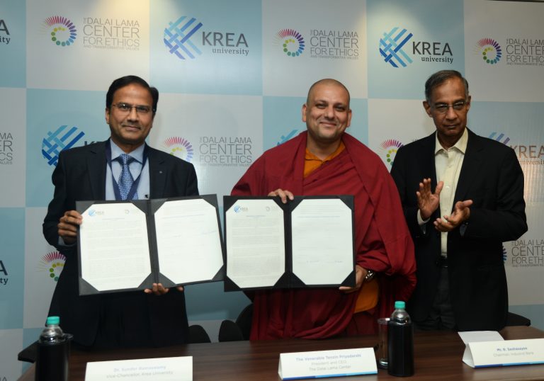 क्रिआ युनिव्हर्सिटीतर्फे दलाई लामा सेंटर फॉर एथिक्स अँड ट्रान्स्फर्मेटिव्ह व्हॅल्यूजबरोबर भागीदारीची घोषणा
