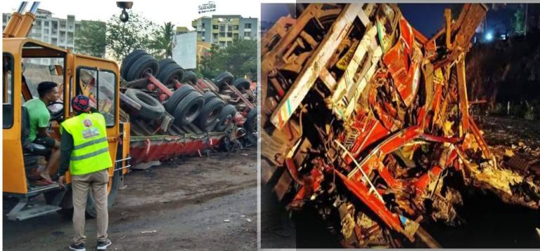 स्वामी नारायण मंदिराच्या उतारावर ट्रक व बसचा अपघात, अग्निशमन दलाकडून 18 जखमींची सुटका