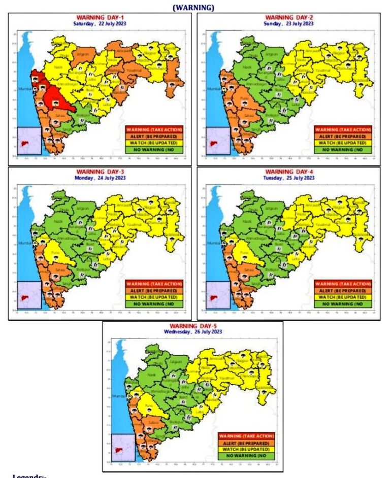 5 दिवस मुसळधार ते मेघगर्जनेसह पावसांची शक्यता,मुंबईच्या समुद्रात भरतीचा इशारा, किनारपट्टीवर ४.१४ मीटर लाटा उसळण्याची शक्यता
