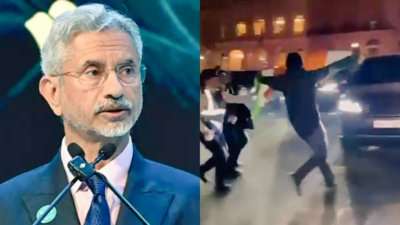 लंडनमध्ये खलिस्तानी समर्थकांनी जयशंकर यांची गाडी घेरली:तिरंगा घेऊन परराष्ट्रमंत्र्यांसमोर पोहोचले आणि तो फाडला