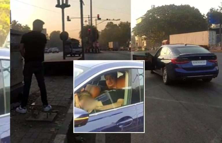 BMW रस्त्याच्या मधोमध थांबवून फुटपाथवर केली लघुशंका; VIDEO व्हायरल
