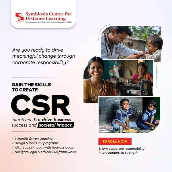 सिंबायोसिस सेंटर फॉर डिस्टन्स लर्निंग (SCDL) तर्फे “सीएसआर (CSR) प्रॅक्टिशनर्ससाठी सर्टिफिकेट कोर्स (CCCSRP)” ची घोषणा