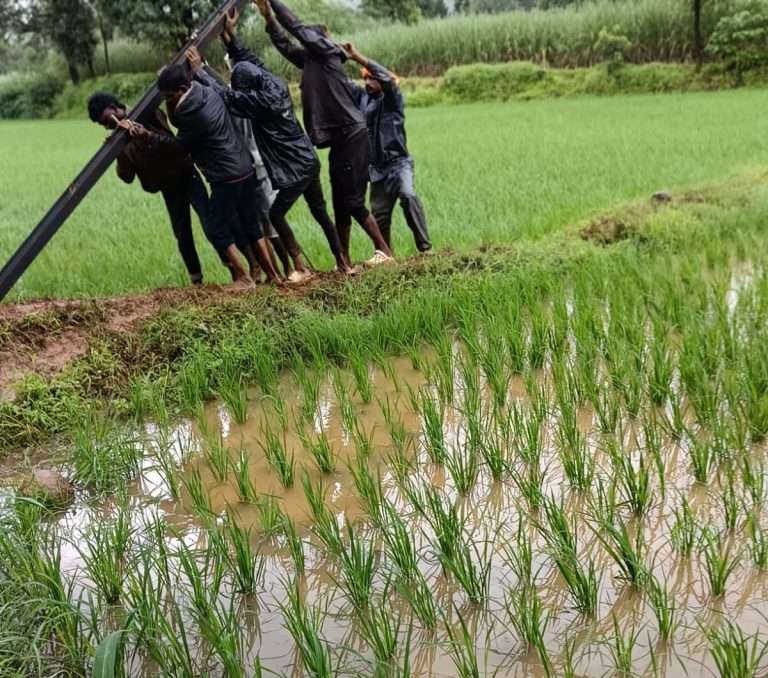 भरपावसात दीड किलोमीटर विजेचा खांब वाहून नेत सुरळीत केला वीजपुरवठा