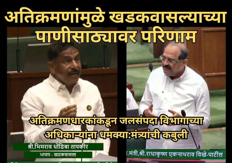 ‘खडकवासला धरणाच्या पाणलोट क्षेत्रात मोठ्या प्रमाणावर भराव टाकून अतिक्रमणे,पाणीसाठ्यावर परिणाम-जलसंपदामंत्री राधाकृष्ण विखे-पाटील