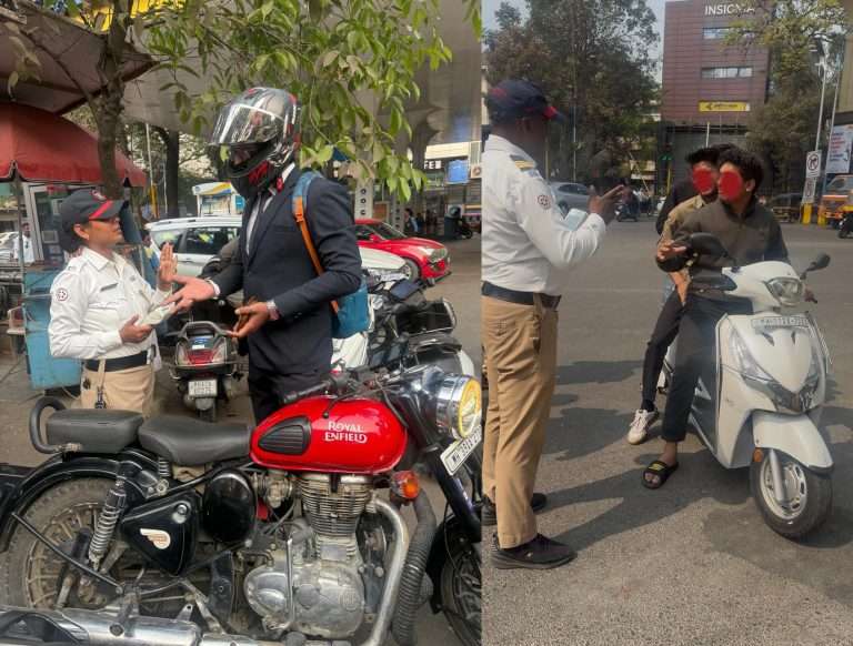 पुणे वाहतूक पोलिसांकडून नियमभंगावर कारवाई:तीन दिवसांत 51.54 लाख रुपयांचा दंड वसूल, 852 वाहने जप्त