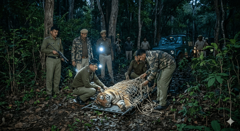 4 महिलांचा बळी घेणारी टी-2 वाघीण अखेर जेरबंद:वन विभागाची शनिवारी रात्री कारवाई