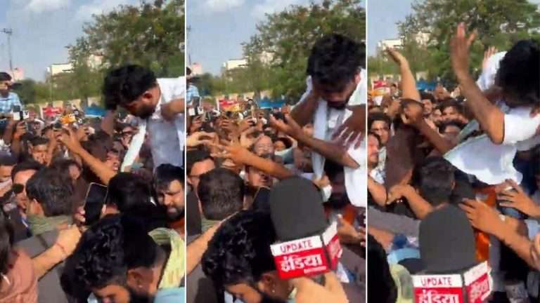 CJP संस्थापक अभिजीत दीपकेंना तरुणांनी थप्पड मारली: जयपूरममध्ये आंदोलन करताना हल्लेखोर आणि आंदोलकांत  मारहाण