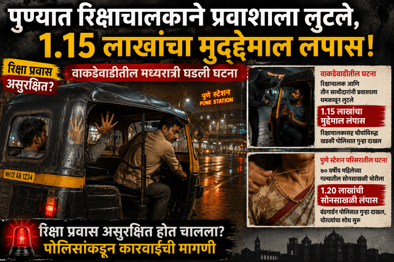 मध्यरात्री पुण्यात रिक्षाचालकाने प्रवाशाला लुटले, 1.15 लाखांचा मुद्देमाल लंपास
