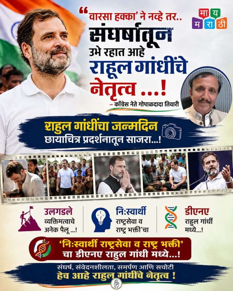 ‘वारसा हक्का’ने नव्हे तर.. संघर्षातून उभे रहात आहे राहूल गांधींचे नेतृत्व …!_ काँग्रेस नेते गोपाळदादा तिवारी